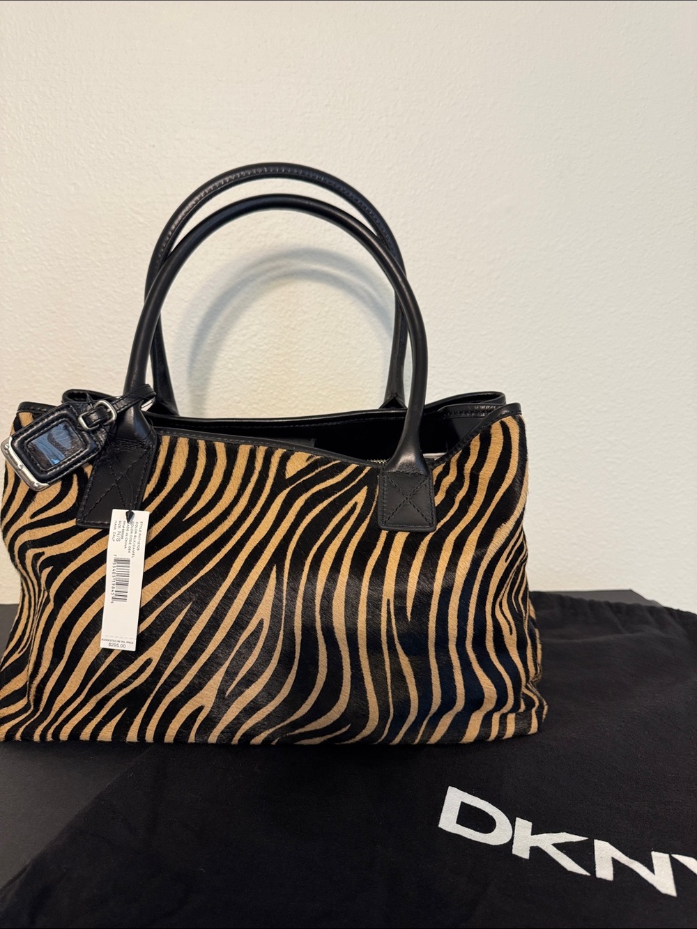 NWT DKNY Zebra Calf Hair Leather Tote Bag $295 + Dust Bag